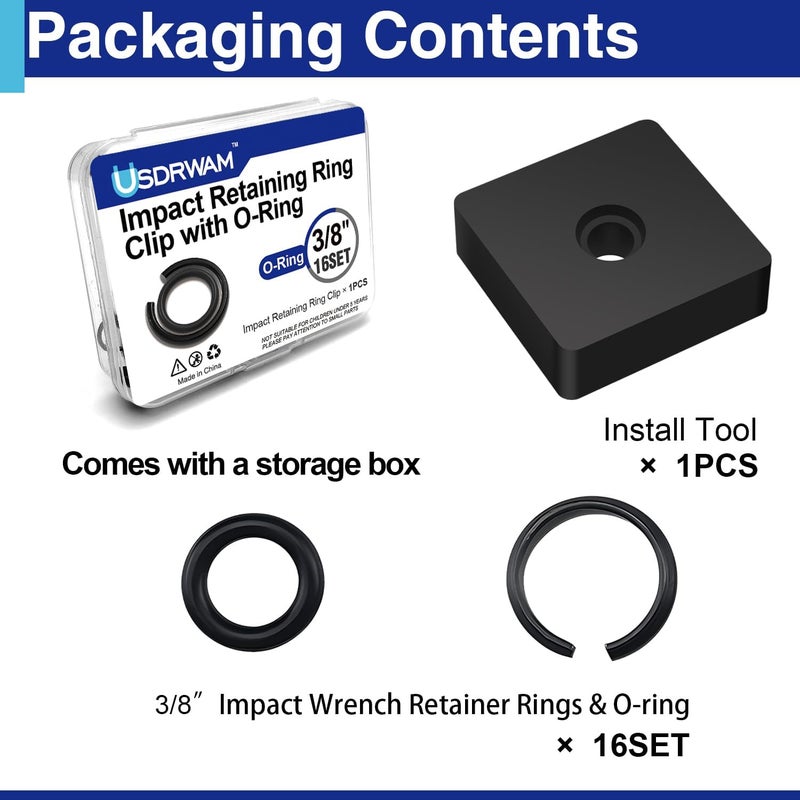Usdrwam 16 Sets 3/8 Impact Friction Ring & O-Ring Kit, 3/8" Friction Ring Replacement Set for Milwaukee Electric or Pneumatic Impact Tools, with Retainer Ring Anvil Installation Tool - Image 4